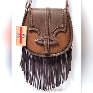 Justin Whipstitch Fringe Saddle Crossbody Bag NWT